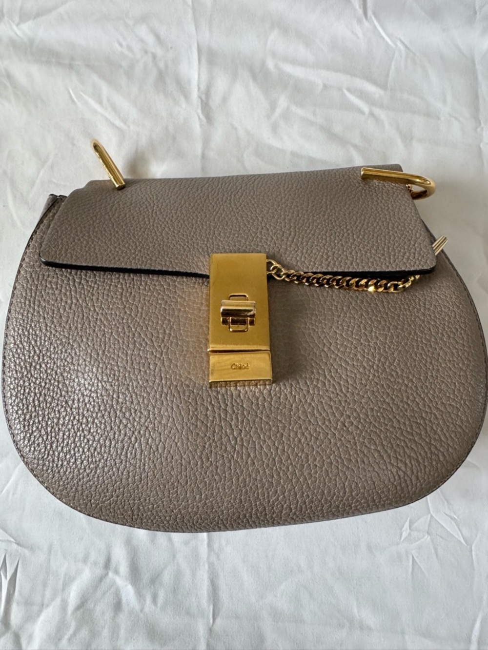 Chloe Pebbled Leather Crossbody in Taupe with Gold Hardware
